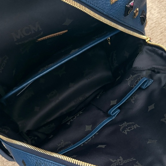 MCM Blue Leather Studded Backpack with Gold & Silver Accents main image 4